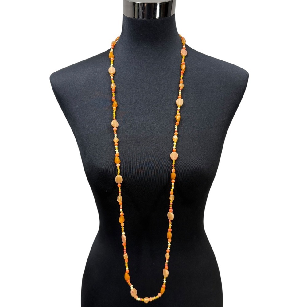 Beaded Glass Long Layering Necklace Orange Bohemian Style Fashion Jewelry 23 in